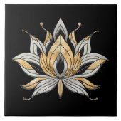 Lotus Blume - Schwarz, Perle und Gold Fliese (Vorderseite)
