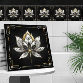 Lotus Blume - Schwarz, Perle und Gold Fliese