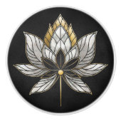 Lotus Blume - Schwarz, Perle und Gold Keramikknauf (Vorderseite)