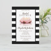 Lotus Blume Schwarz-weiß Streifen Brautparty Einladung (Stehend Vorderseite)