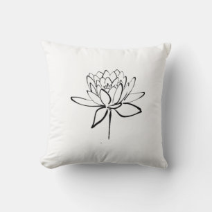 Lotus Blume Schwarz-Weiß-Tinte Zeichn Art Kissen