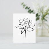 Lotus Blume Schwarz-Weiß Tinte Zeichnend Kunst Postkarte (Stehend Vorderseite)