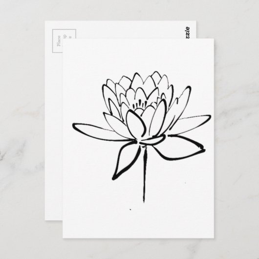 Lotus Blume Schwarz-Weiß Tinte Zeichnend Kunst Postkarte (Vorne/Hinten)