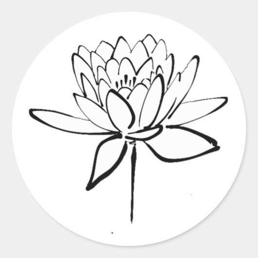 Lotus Blume Schwarz-Weiß Tinte Zeichnend Kunst Runder Aufkleber (Vorderseite)