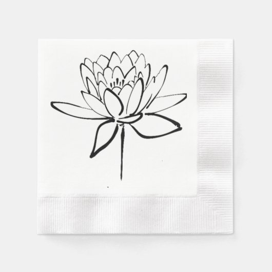 Lotus Blume Schwarz-Weiß Tinte Zeichnend Kunst Serviette (Vorderseite)
