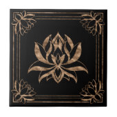 Lotus Blume Square Ornament - Schwarz und Gold Fliese (Vorderseite)