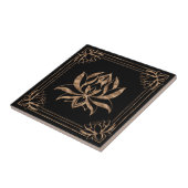 Lotus Blume Square Ornament - Schwarz und Gold Fliese (Seite)