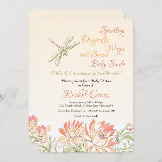 Lotus Blume und Dragonfly Einladung (Vorne/Hinten)