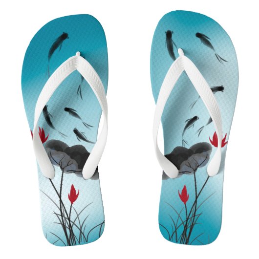 Lotus-Blume und Fisch-grüne Farbtinte Badesandalen (Fußbett)