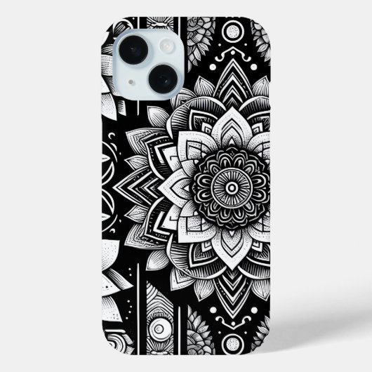 Lotus-Blume und -Mandalase in Schwarzweiß Case-Mate iPhone Hülle (Rückseite)