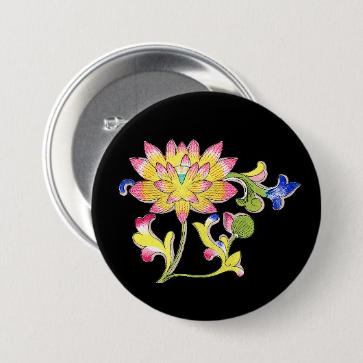 Lotus Blume und Wein Button (Vorne & Hinten)