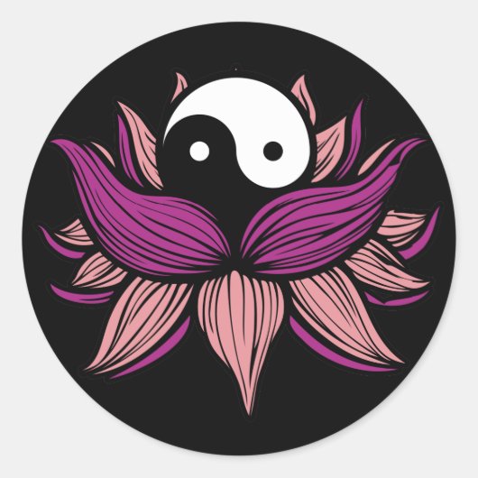 Lotus Blume und Yin Yang Runder Aufkleber (Vorderseite)