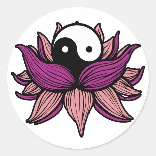 Lotus Blume und Yin Yang Runder Aufkleber (Vorderseite)