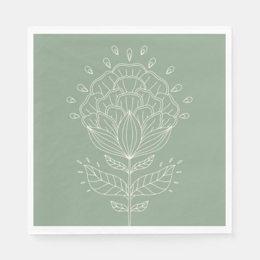Lotus Blume Weiße Linie zeichnend Blumengrün Serviette (Vorderseite)
