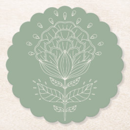 Lotus Blume Weiße Linie zeichnend Blumengrün Untersetzer