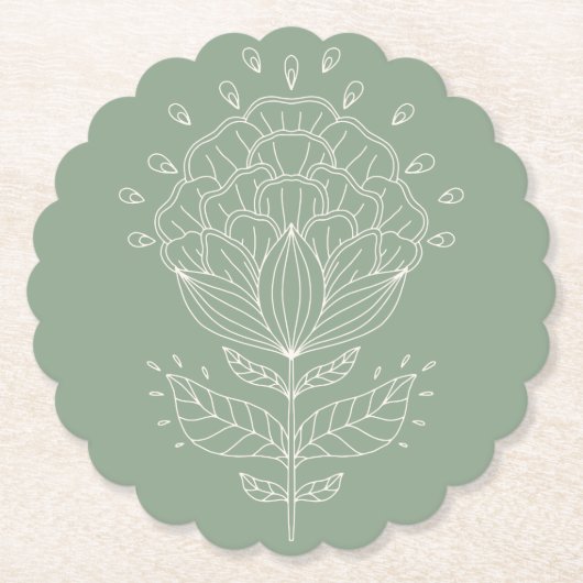 Lotus Blume Weiße Linie zeichnend Blumengrün Untersetzer (Vorderseite)