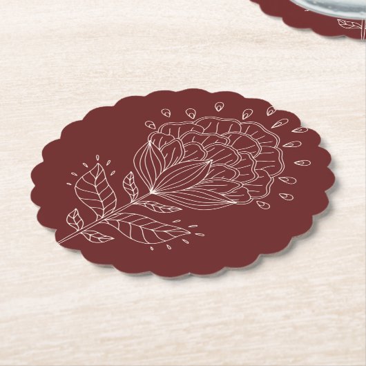 Lotus Blume White Line zeichnend Blumenburgund b Untersetzer (angewinkelt)