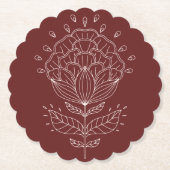 Lotus Blume White Line zeichnend Blumenburgund b Untersetzer (Vorderseite)
