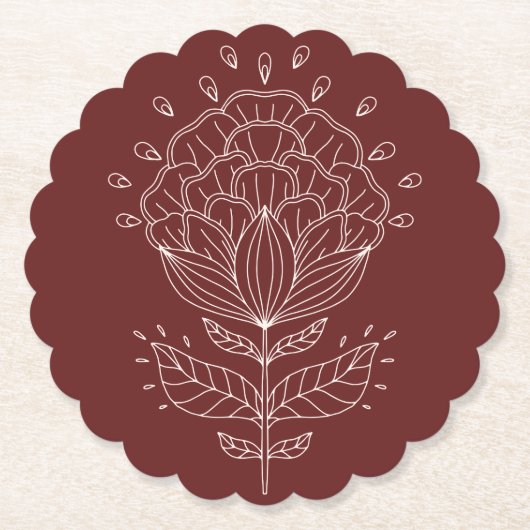 Lotus Blume White Line zeichnend Blumenburgund b Untersetzer (Vorderseite)
