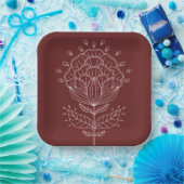 Lotus Blume White Line zeichnend Blumenburgund pa Pappteller (Party)