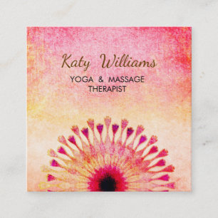 Lotus Blume Yoga Instructor Medizin Rotes Orange Quadratische Visitenkarte