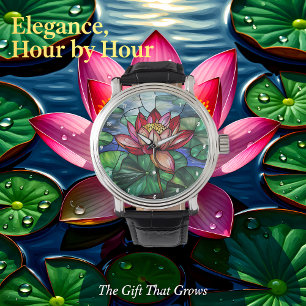 Lotus-Blumen-Teich-Buntglas Armbanduhr