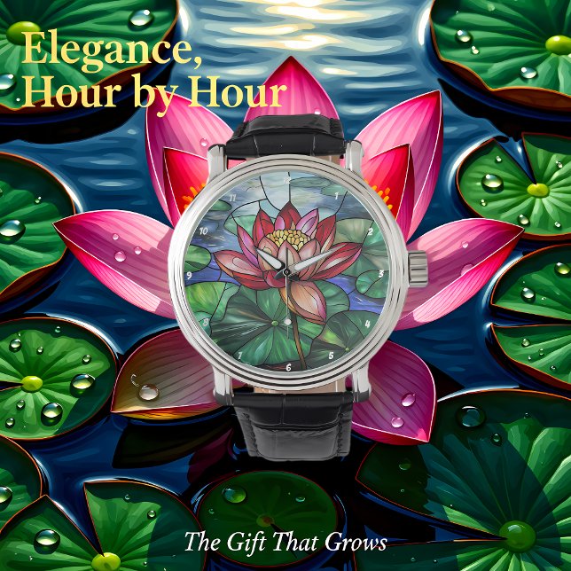 Lotus-Blumen-Teich-Buntglas Armbanduhr (Von Creator hochgeladen)