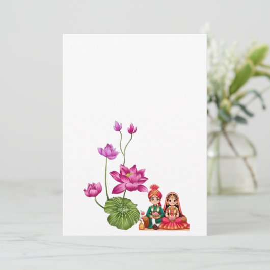 Lotus, Braut und Bräutigam Menükarte (Stehend Vorderseite)