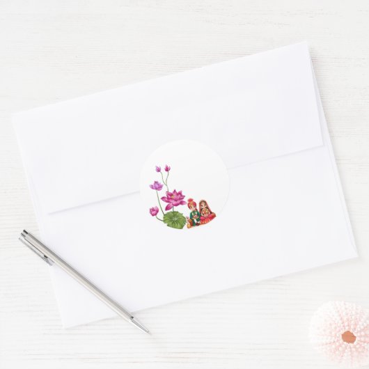 Lotus, Braut und Bräutigam Runder Aufkleber (Umschlag)