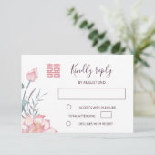 Lotus Chinese White Wedding RSVP Einladung (Stehend Vorderseite)