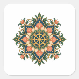 Lotus-Dharma-Rad-Mandala-Meditations-Aufkleber Quadratischer Aufkleber