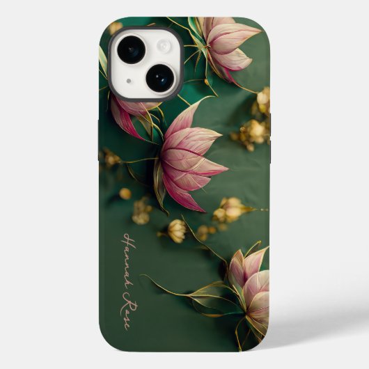 Lotus Floral Pink & Gold | Monogramm Case-Mate iPhone Hülle (Rückseite)