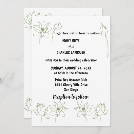 Lotus floral Wedding Einladung (Vorne/Hinten)