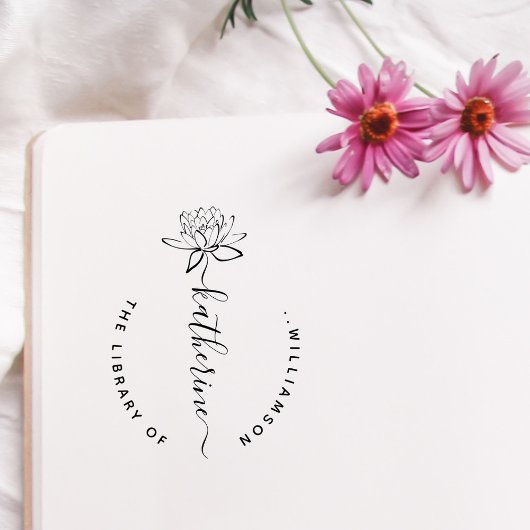 Lotus Flower Elegant Script Custom Name Library Ru Gummistempel