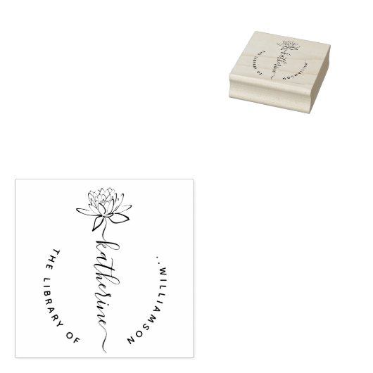 Lotus Flower Elegant Script Custom Name Library Ru Gummistempel (Stempel)