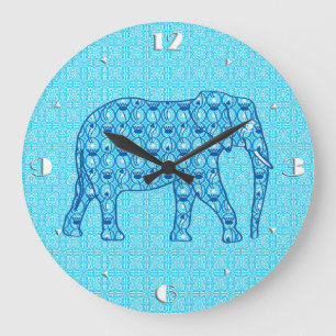 Lotus flower elephant - turquoise große wanduhr