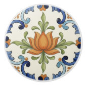 Lotus Flower Mediterranean Blue Cream Keramikknauf (Vorderseite)