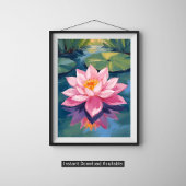 Lotus Flower Pink Water Lily Watercolor Pond Poster