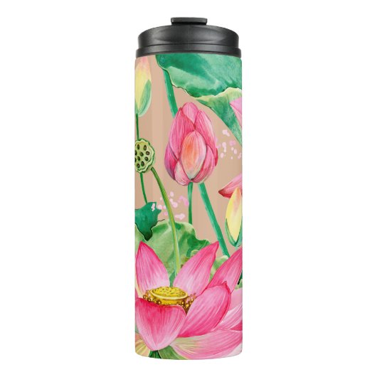 lotus flowers seamless pattern. watercolor botanic thermosbecher (Vorderseite)