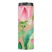 lotus flowers seamless pattern. watercolor botanic thermosbecher (Rückseite)