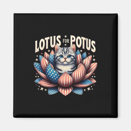 Lotus for Potus US Flag Cat Lovers Kamala Harris Magnet (Vorne)