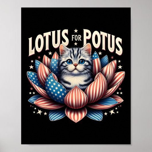 Lotus for Potus US Flag Cat Lovers Kamala Harris Poster (Vorne)