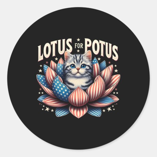 Lotus for Potus US Flag Cat Lovers Kamala Harris Runder Aufkleber (Vorderseite)