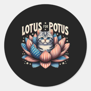 Lotus for Potus US Flag Cat Lovers Kamala Harris Runder Aufkleber