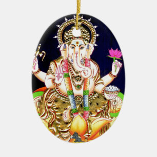 LOTUS GANESHA TANJORE MALEREI KERAMIK ORNAMENT