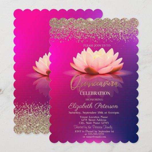 Lotus Gold Confetti Diamond Ombre Einladung (Vorne/Hinten)