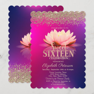 Lotus Gold Confetti Diamond Ombre Sweet 16 Einladung