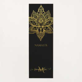 Lotus Gold Mandala Monogram Elegant Black Yogamatte