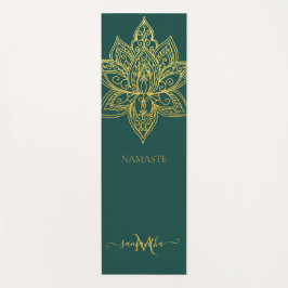 Lotus Gold Mandala Monogram Elegant Emerald Yogamatte