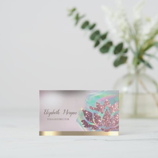 Lotus Gold Stripe Holographic Ink Yoga Visitenkarte (Stehend Vorderseite)